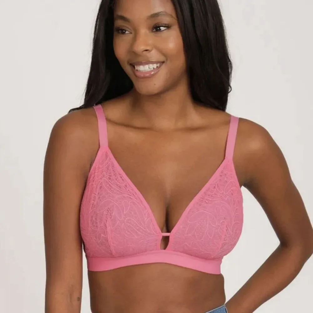 All.You.LIVELY Womens Busty Lace Bralette‎ Bra Pink Hibiscus Size 3 Wireless